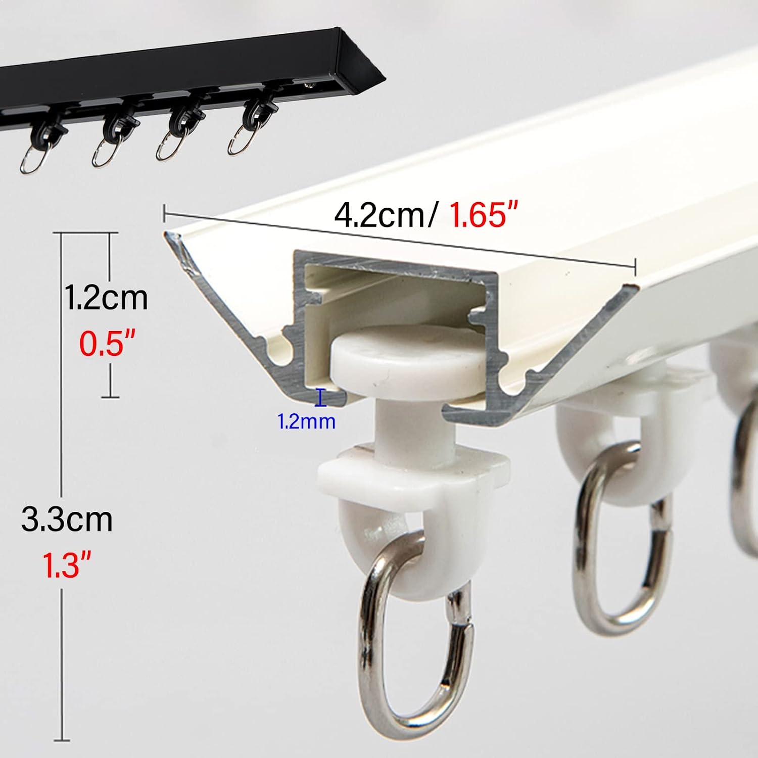Thin Curtain Track, Black White, Metal Straight Ceiling Drapes Rail Rods for Hospital Gazebo Office Partition, V Shape Room Divider Ultra-Thin Slide Rails System(Black,10ft/3.1m/120in)