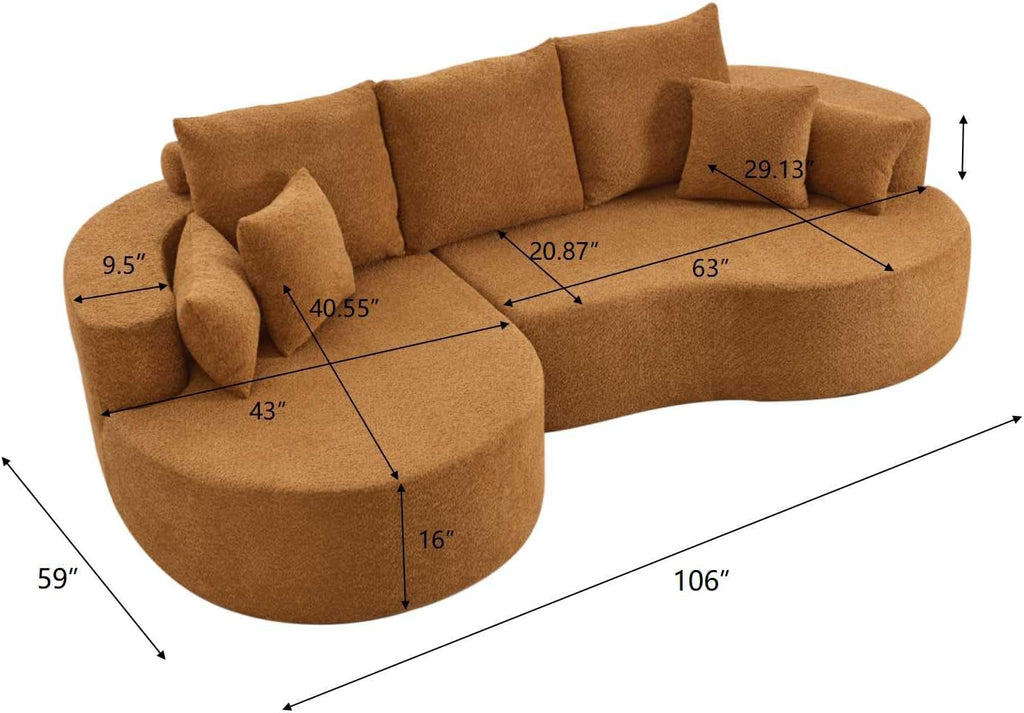 Christopher Knight Home Carden 106' Curved Modular Sectional Sofa, Fabric Upholstered Comfy Sofa Couch with Chaise Lounge, Modern Cloud Couch with Deep Seat, No Assembly Required, Browish Orange