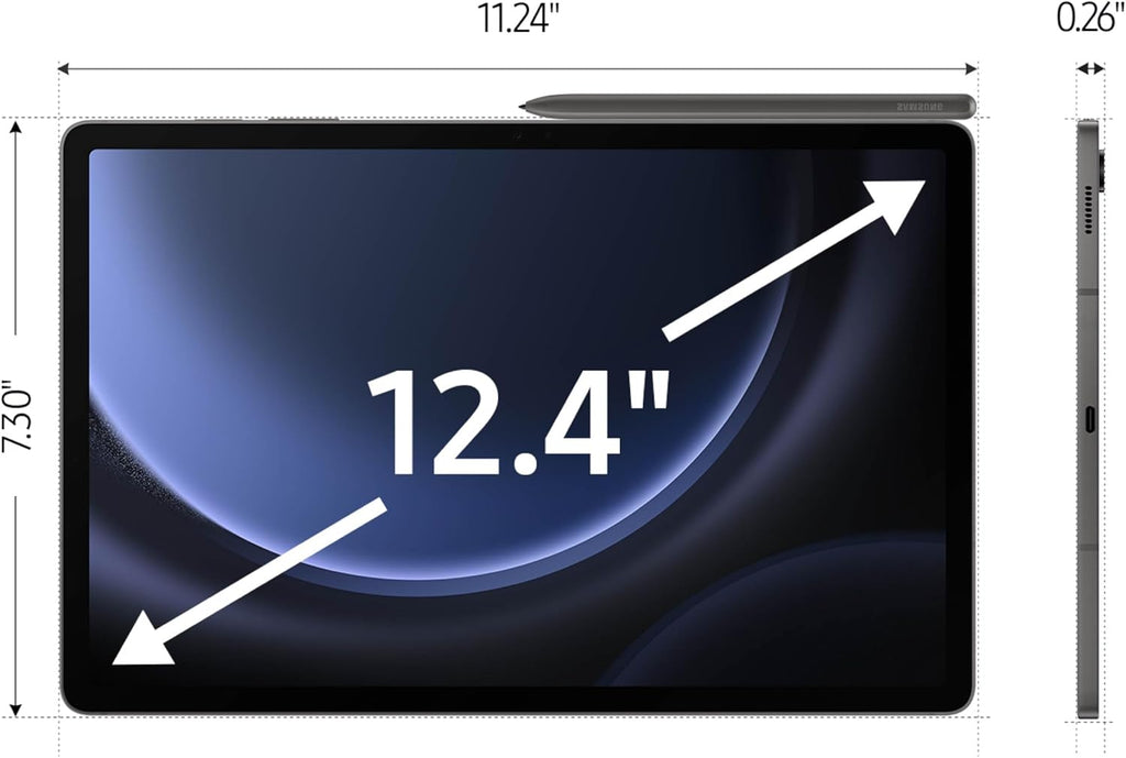 Samsung Galaxy Tab S9 FE+ Plus 12.4' 256GB Android Tablet, Long Battery Life, Powerful Processor, S Pen, 8MP Camera, Lightweight Durable Design, Expandable Storage, US Version, 2023, Gray
