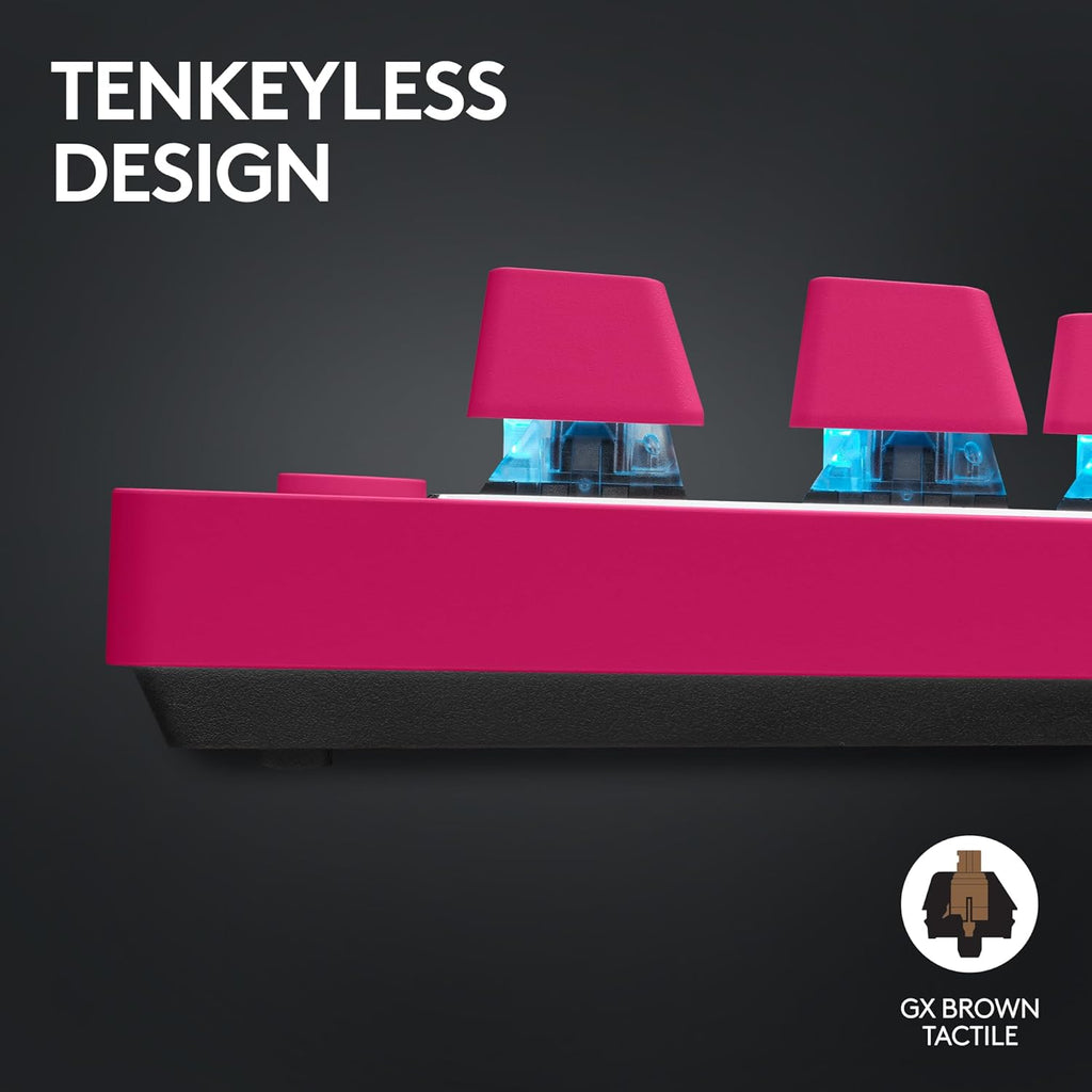Logitech G PRO X TKL Lightspeed Wireless Gaming Keyboard, Ultra-Portable Tenkeyless Design, LIGHTSYNC RGB, PBT keycaps, Tactile Switches (GX Brown) - Magenta