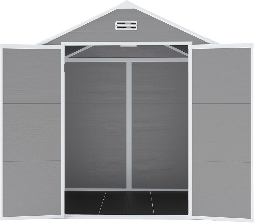 YOPTO 6x5 FT Resin Storage Shed,Garden House with Floor & Lockable Door,Waterproof Plastic Tool Sheds W/Slanting Roof Visual Window & Air Vents for Bicycles,Lawnmowers,Lawn,All Weather Use,Gray