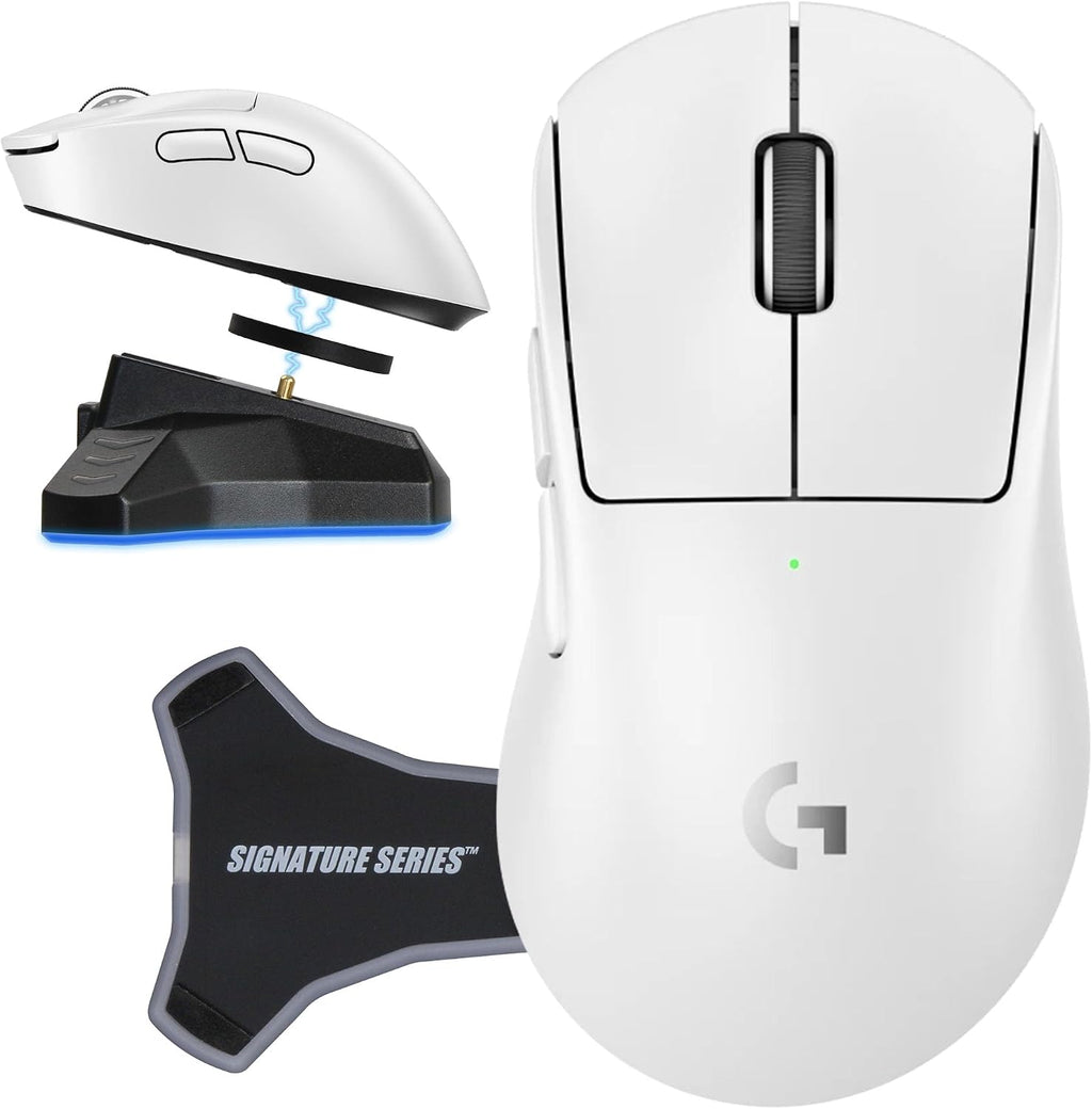 Logitech PRO X Superlight 2 DEX Wireless Gaming Mouse, White | Lightweight, Hero 2 Sensor, 44k DPI, 5 Programmable Buttons, Lightspeed Wireless, Right Hand, PC/Mac | Signature Series Charging Dock