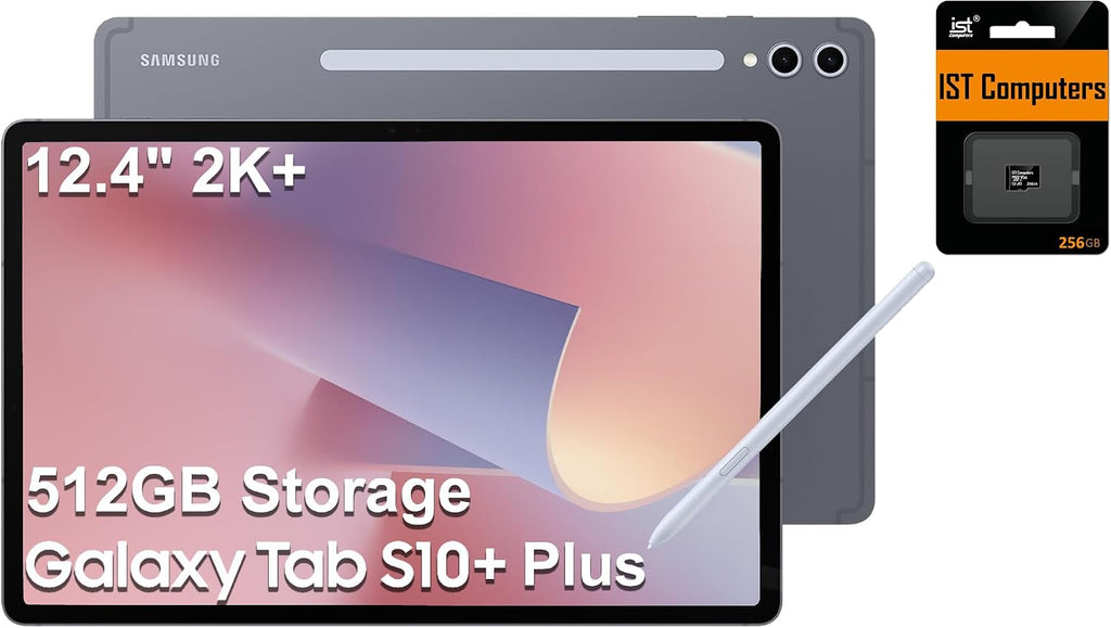Samsung Galaxy Tab S10+ Plus, 12.4' AMOLED 2X 120Hz, 512GB Storage (256GB+256GB SD Card), Ultra-Light Android Tablet, Galaxy S Pen, AI Tools, 2K+ Touchscreen, 12GB RAM, 16-Hr Battery Life, SM-X820