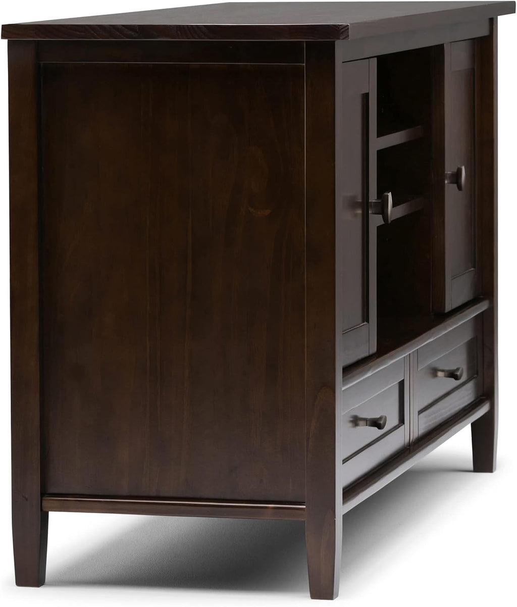 SIMPLIHOME Warm Shaker TV Stand - 47 inch Wide Solid Wood Media Console in Tobacco Brown, Transitional Entertainment Center for TVs up to 50 Inches with 2 Cabinets, 2 Drawers, and Cord Management