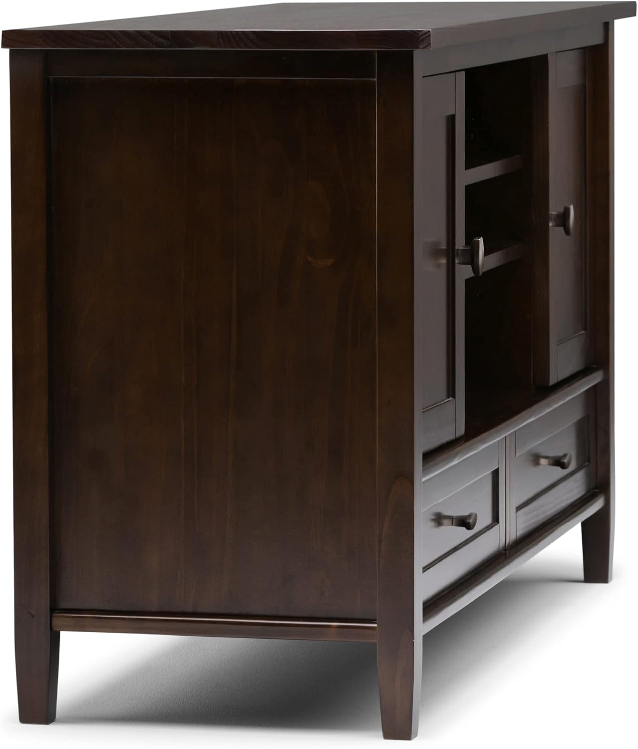 SIMPLIHOME Warm Shaker TV Stand - 47 inch Wide Solid Wood Media Console in Tobacco Brown, Transitional Entertainment Center for TVs up to 50 Inches with 2 Cabinets, 2 Drawers, and Cord Management