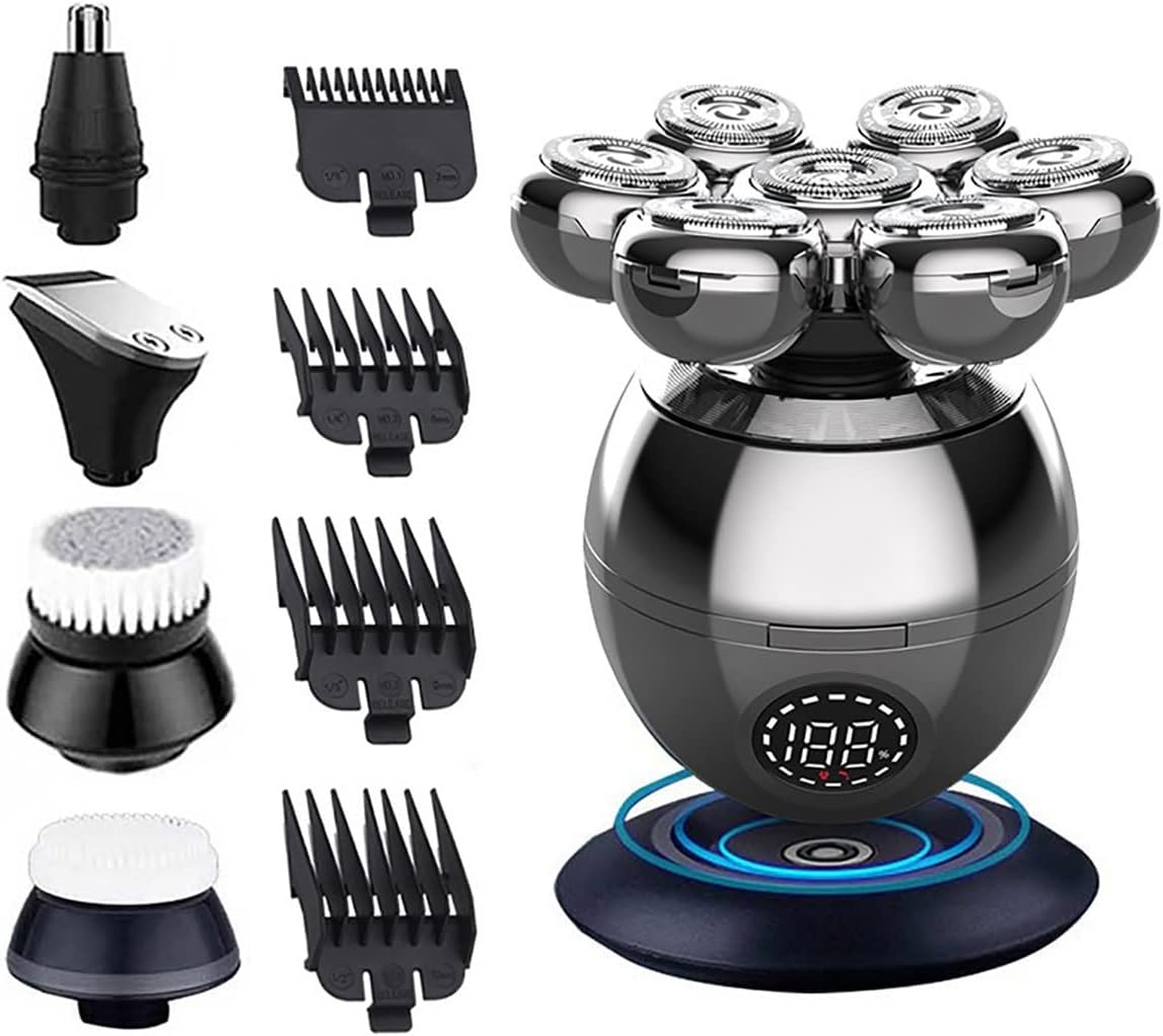 Head Shavers for Bald Men, 7D Floating Cutter Head Base Charging Portable Electric Shaver Men Beard Trimmer Clipper Waterproof Shaving Machine Kit (Color : Silver)