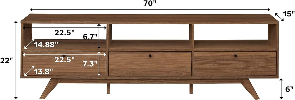 Walker Edison Kimi Mid Century Modern Minimalist Drop-Down Door Stand for TVs up to 85 Inches, 70 Inch, Mocha