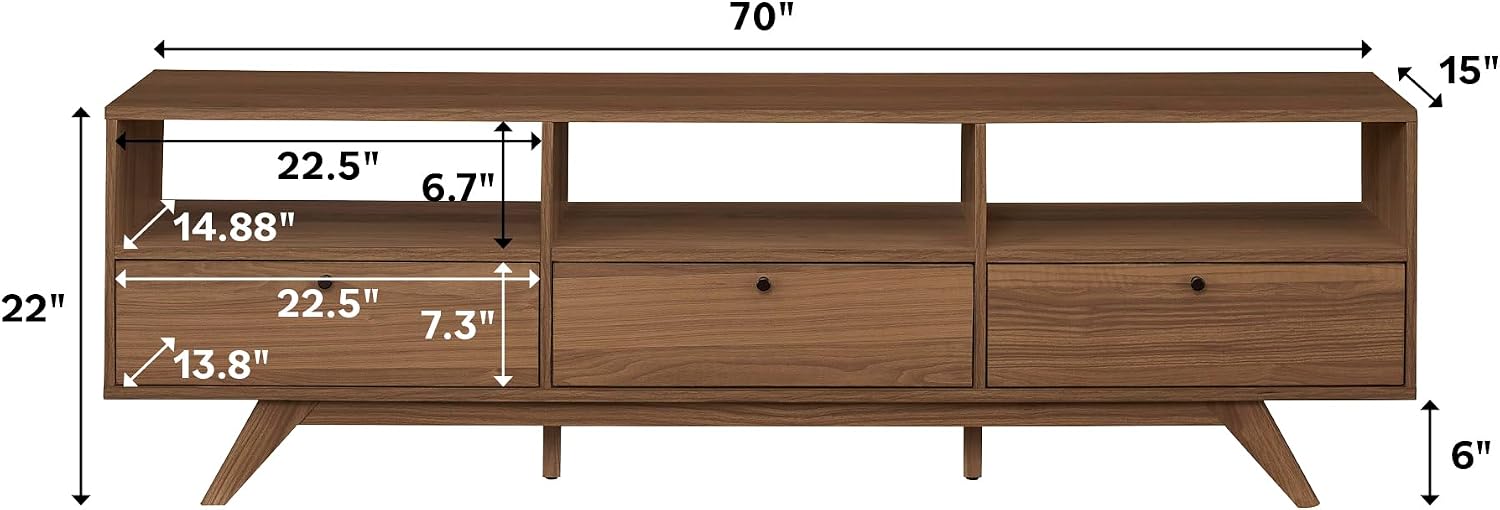 Walker Edison Kimi Mid Century Modern Minimalist Drop-Down Door Stand for TVs up to 85 Inches, 70 Inch, Mocha