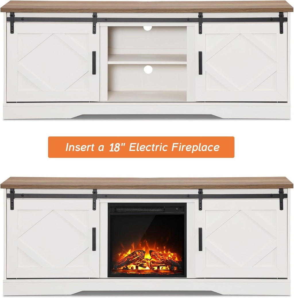 WAMPAT Modern Farmhouse 3 in 1 TV Stand for up to 95' TVs,Wood Media TV Console Table with Storage Cabinets and Sliding Barn Doors,Entertainment Center for Living Room Bedroom,Antique White