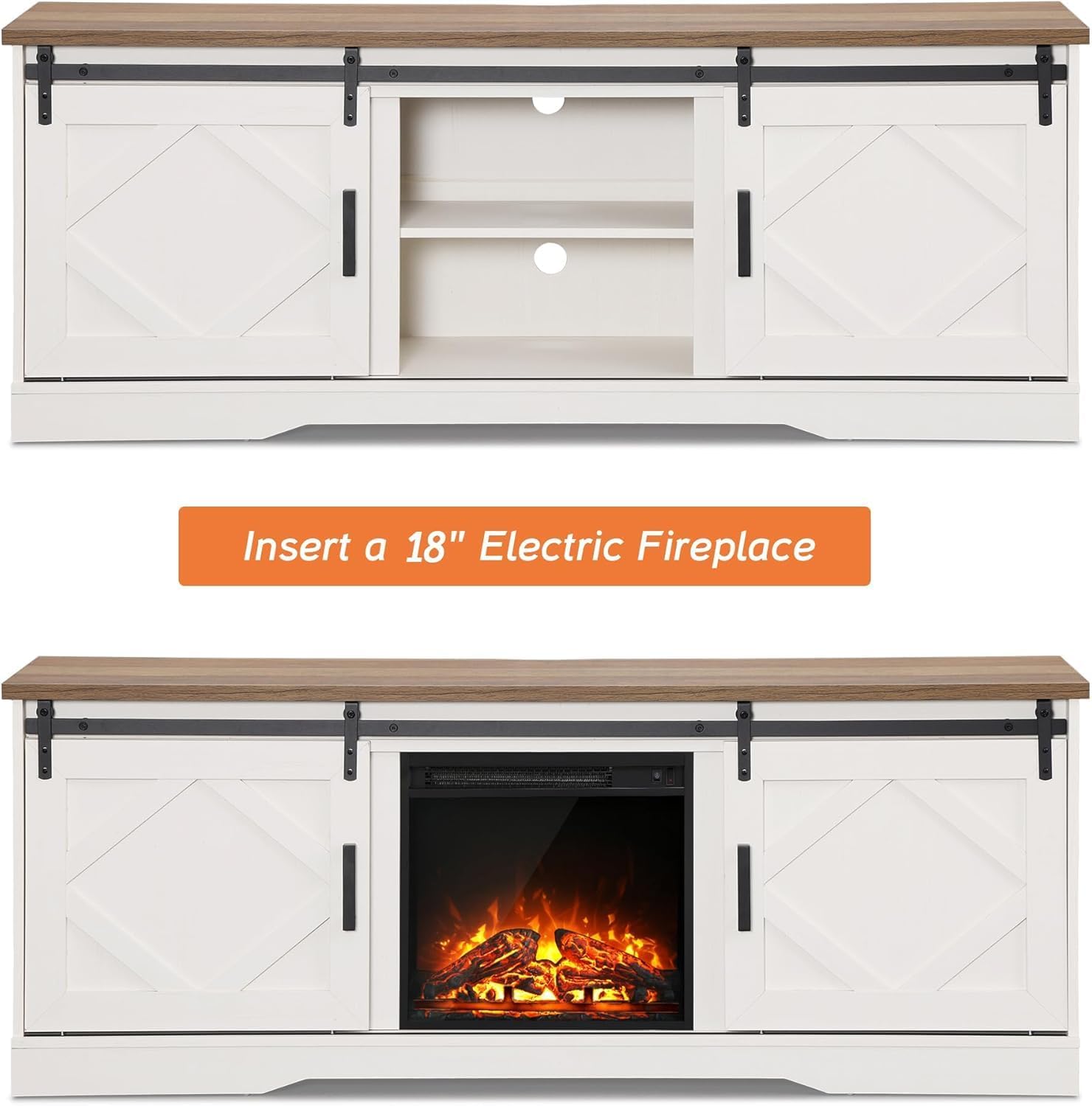 WAMPAT Modern Farmhouse 3 in 1 TV Stand for up to 95' TVs,Wood Media TV Console Table with Storage Cabinets and Sliding Barn Doors,Entertainment Center for Living Room Bedroom,Antique White
