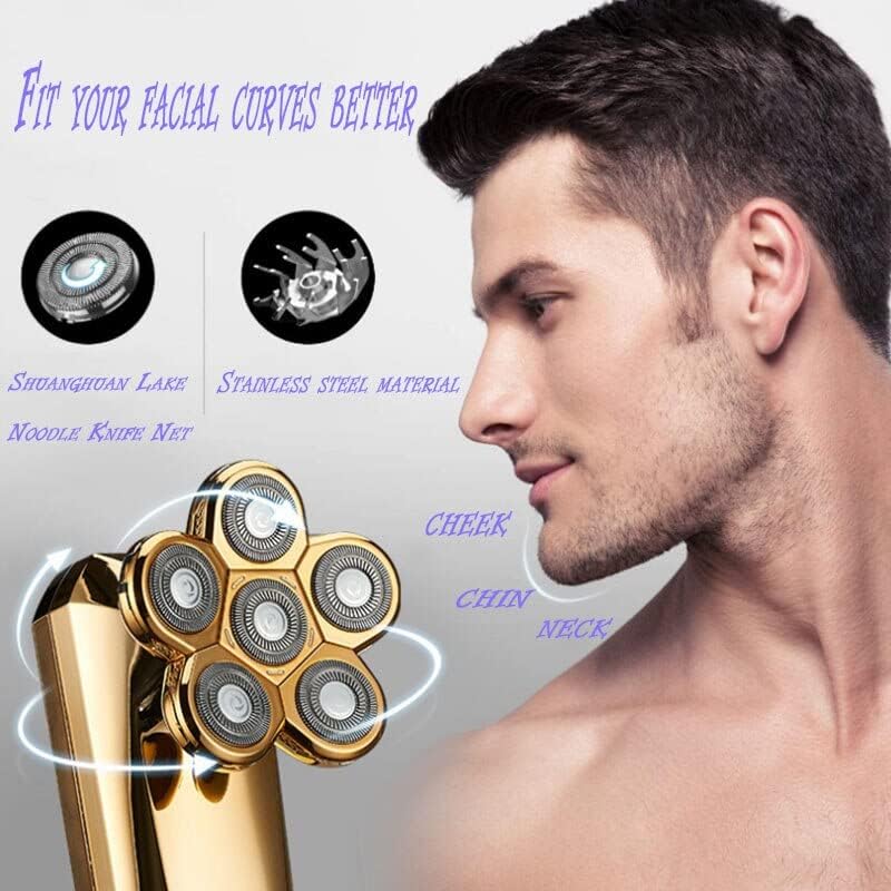 Head Shavers for Bald Men, Grooming kit 6in1 electric shaver for men beard hair trimmer facial body electric razor rechargeable bald head shaving machine (Color : Gold)