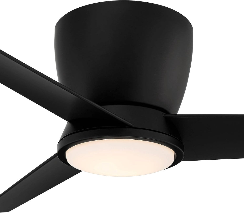 Casa Vieja 52' Auria Modern Outdoor 3 Blade Hugger Ceiling Fan with Dimmable LED Light Remote Control Matte Black Opal Glass Damp Rated for Patio Exterior House Home Porch Gazebo Garage