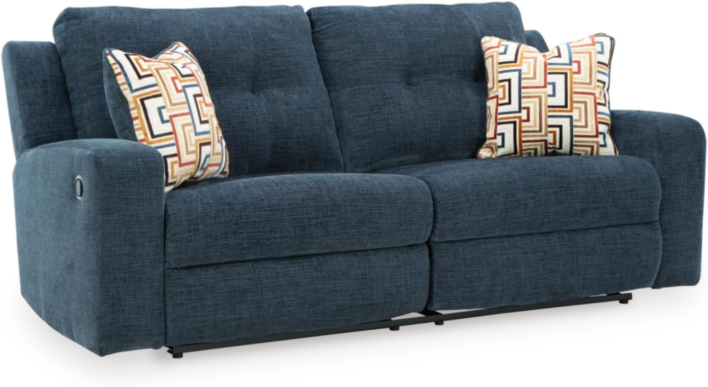 Signature Design by Ashley Danum Modern Manual Pull Tab Reclining Sofa with Tufed Back Cushion, Blue