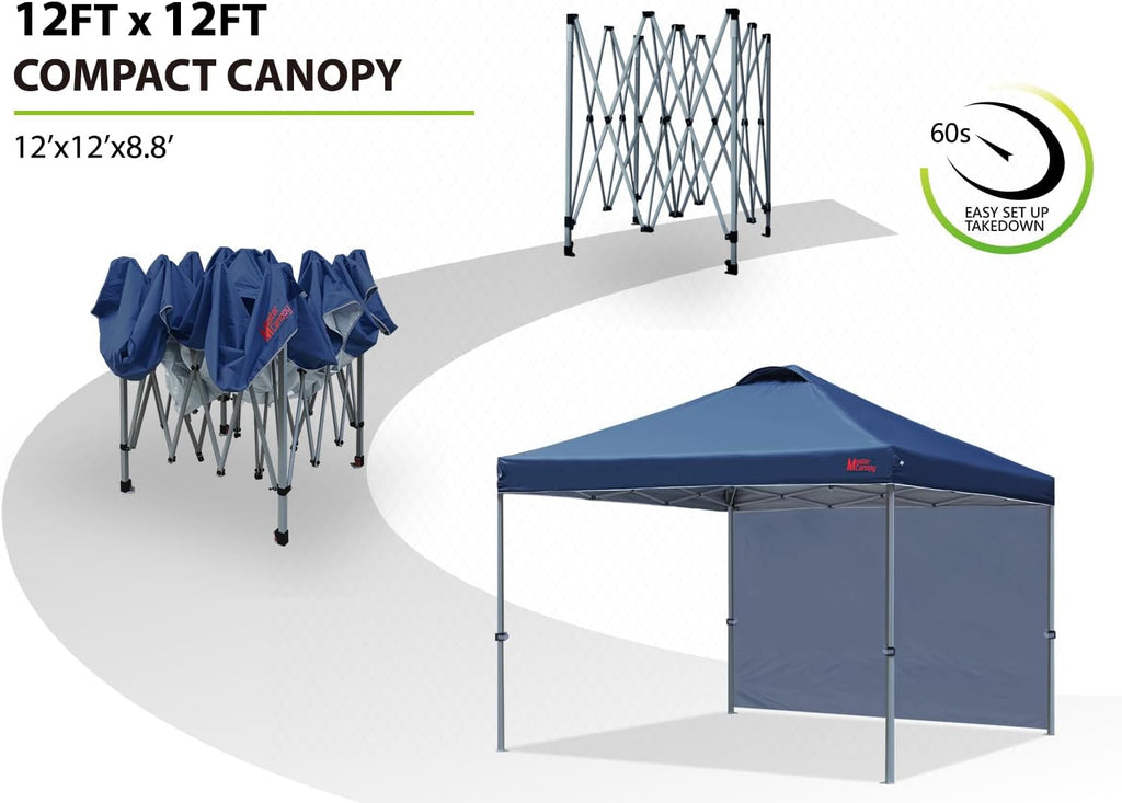 MASTERCANOPY Durable Pop-up Canopy Tent with 1 Sidewall (12x12 ft, Navy Blue)