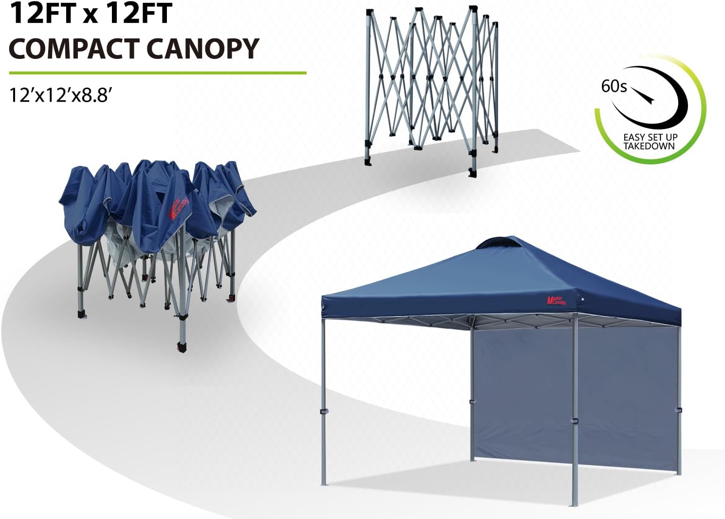 MASTERCANOPY Durable Pop-up Canopy Tent with 1 Sidewall (12x12 ft, Navy Blue)