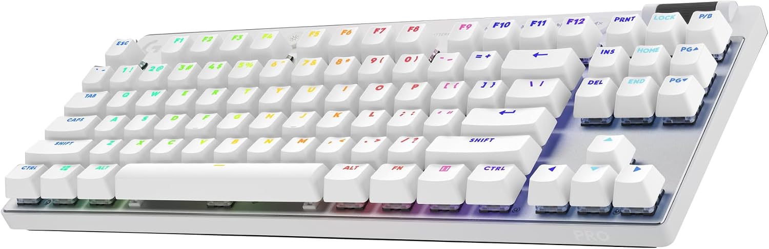Logitech G PRO X TKL LIGHTSPEED - Wireless Gaming Keyboard, Portable Design without Numeric Keypad, LIGHTSYNC RGB, PBT Keycaps, Tactile Switch (GX Brown), Layout Pan Nordic QWERTY, White