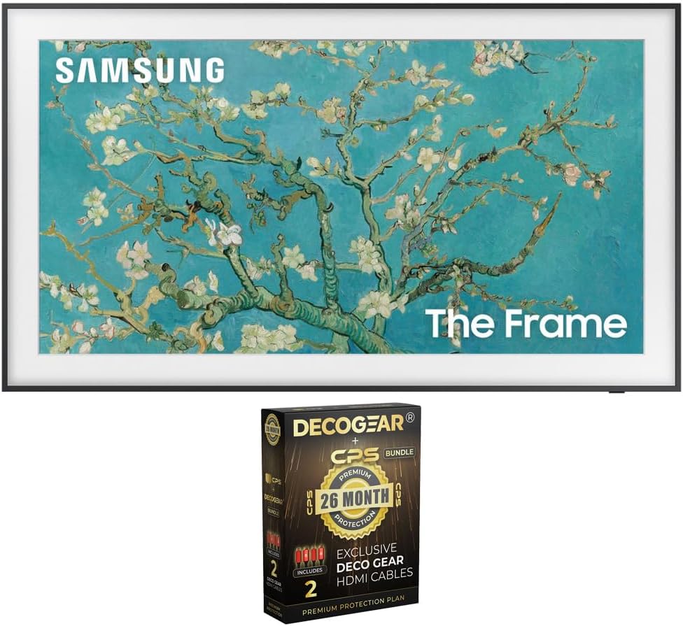 Samsung QN32LS03CB 32 inch The Frame QLED HDR 4K Smart TV Bundle with 2X 4K HDMI 2.0 Cable with Pure Copper Conductors & Deco Gear CPS Exclusive 26 Month Protection Pack Bundle (BEACH-CPS-261000)