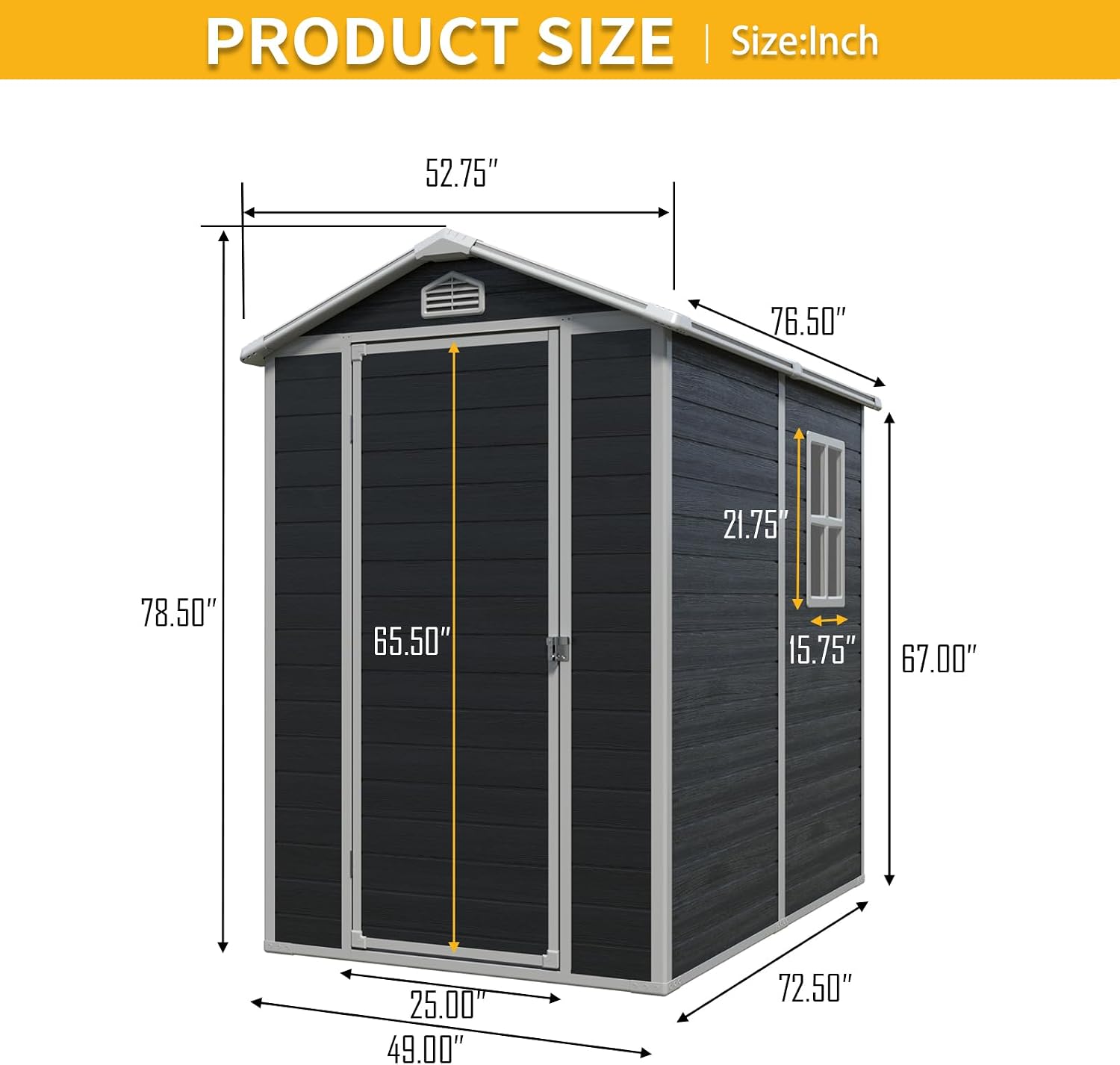 4x6 ft Outdoor Resin Storage Shed with Floor, Waterproof Plastic Garden Shed with Lockable Door and Windows, All-Weather Tool Sheds for Backyard, Patio, Lawn (Black)