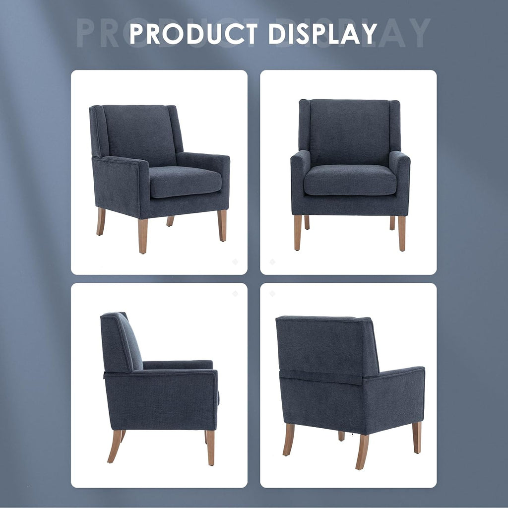 COLAMY Modern Wingback Living Room Chair, Upholstered Fabric Accent Armchair, Single Sofa Chair with Lounge Seat and Wood Legs for Bedroom/Office/Reading Spaces, Blue