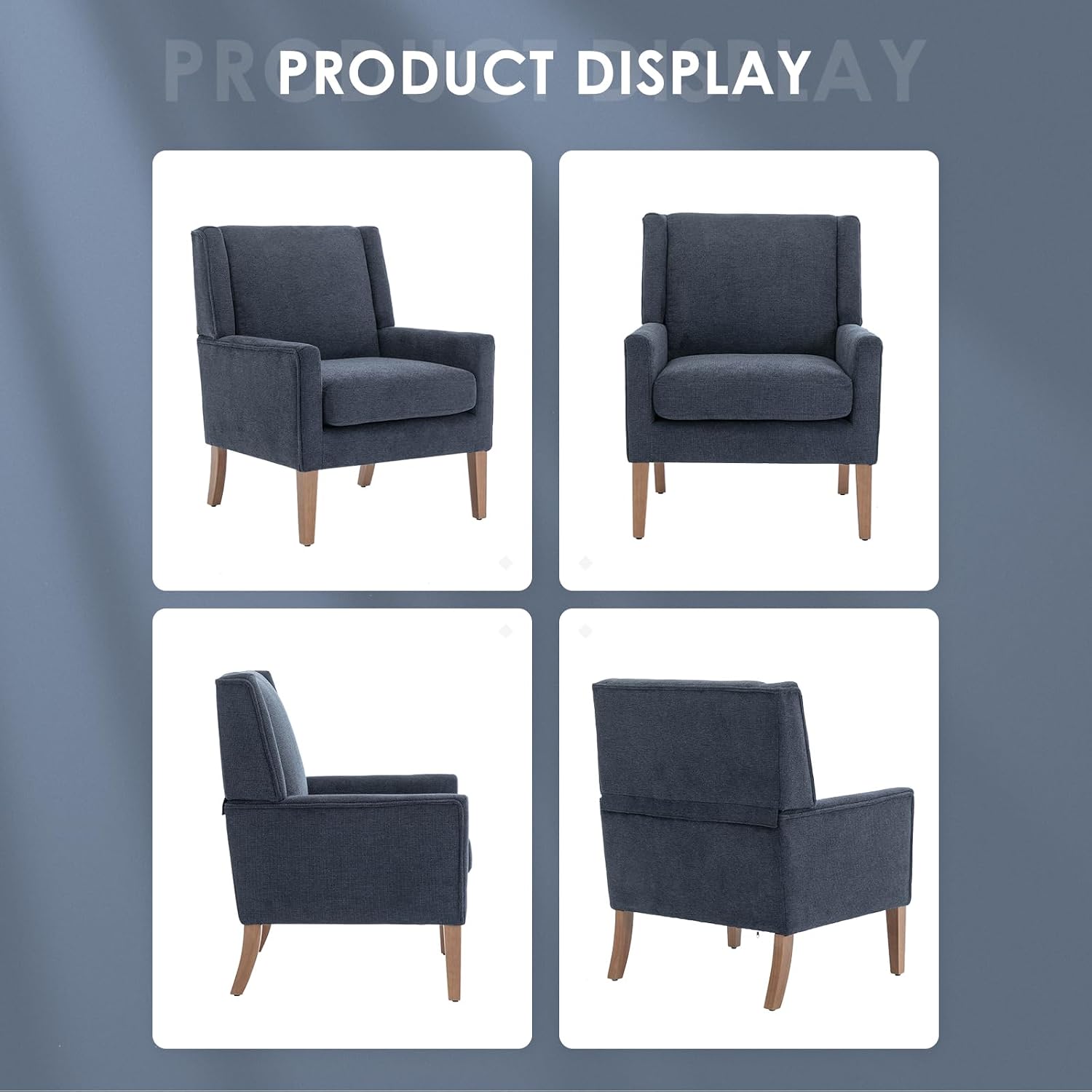 COLAMY Modern Wingback Living Room Chair, Upholstered Fabric Accent Armchair, Single Sofa Chair with Lounge Seat and Wood Legs for Bedroom/Office/Reading Spaces, Blue