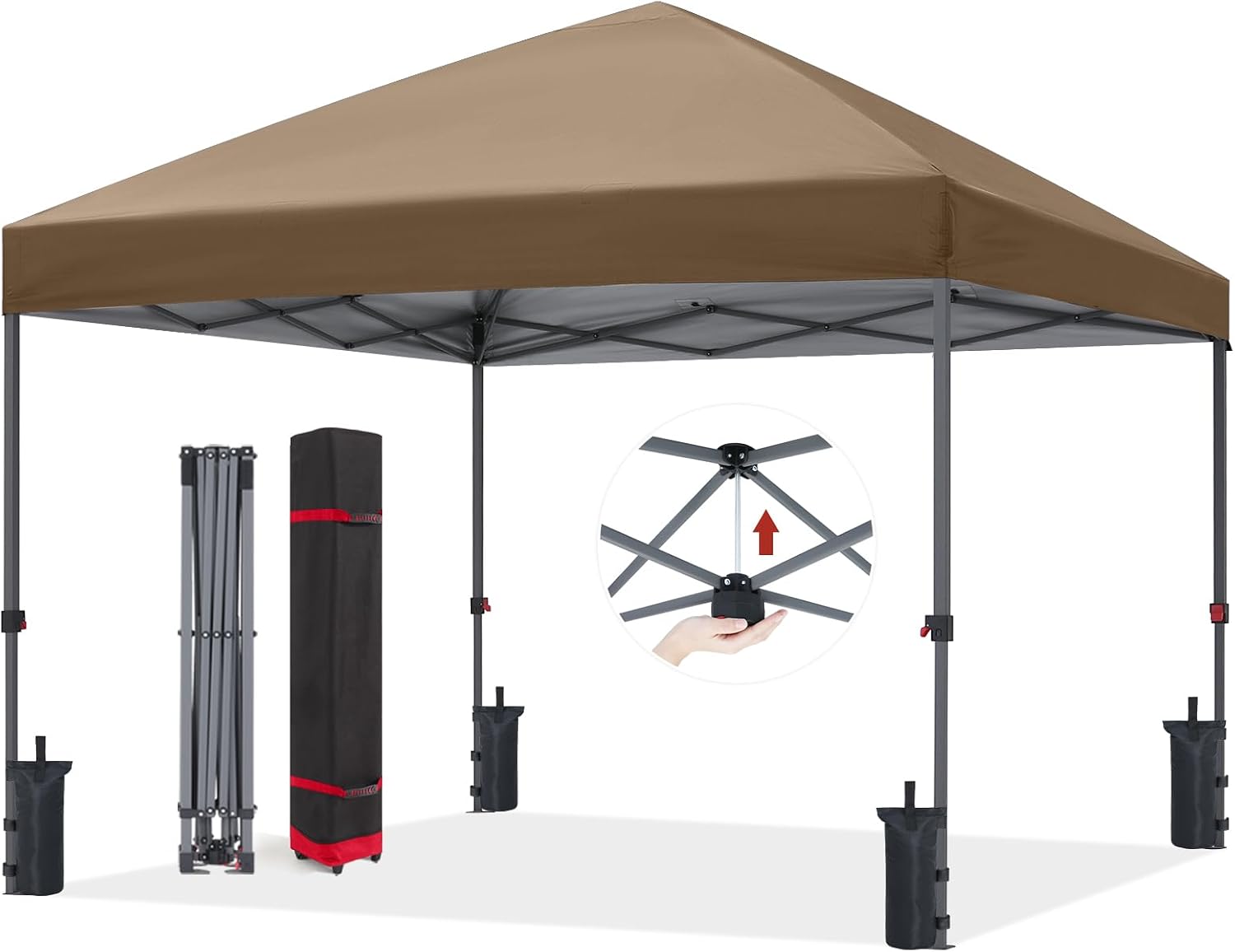 ABCCANOPY Outdoor Easy Pop up Canopy Tent 10x10 with 4 Sandbags, Khaki