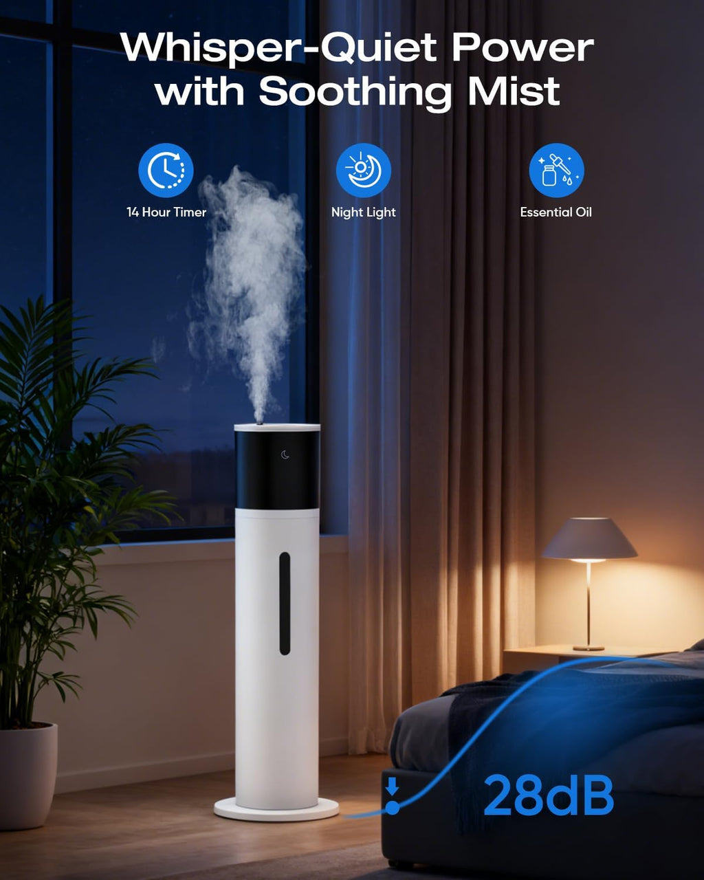 13L Humidifier Large Room, 100H Runtime 28 dB Quiet Cool Mist Air Humidifiers for Bedroom, Baby Nursery, Living Room