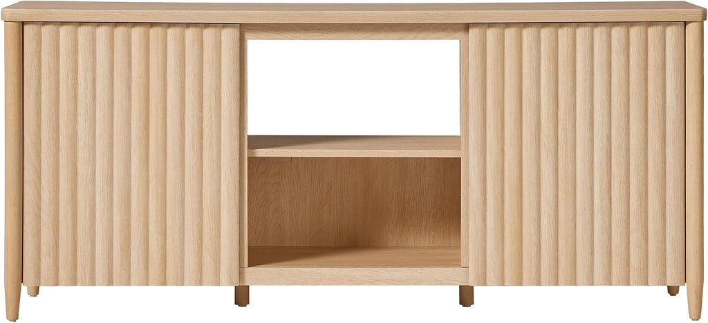 Walker Edison Scandinavian Reeded TV Stand with Storage for up to 70' TV Coastal Oak