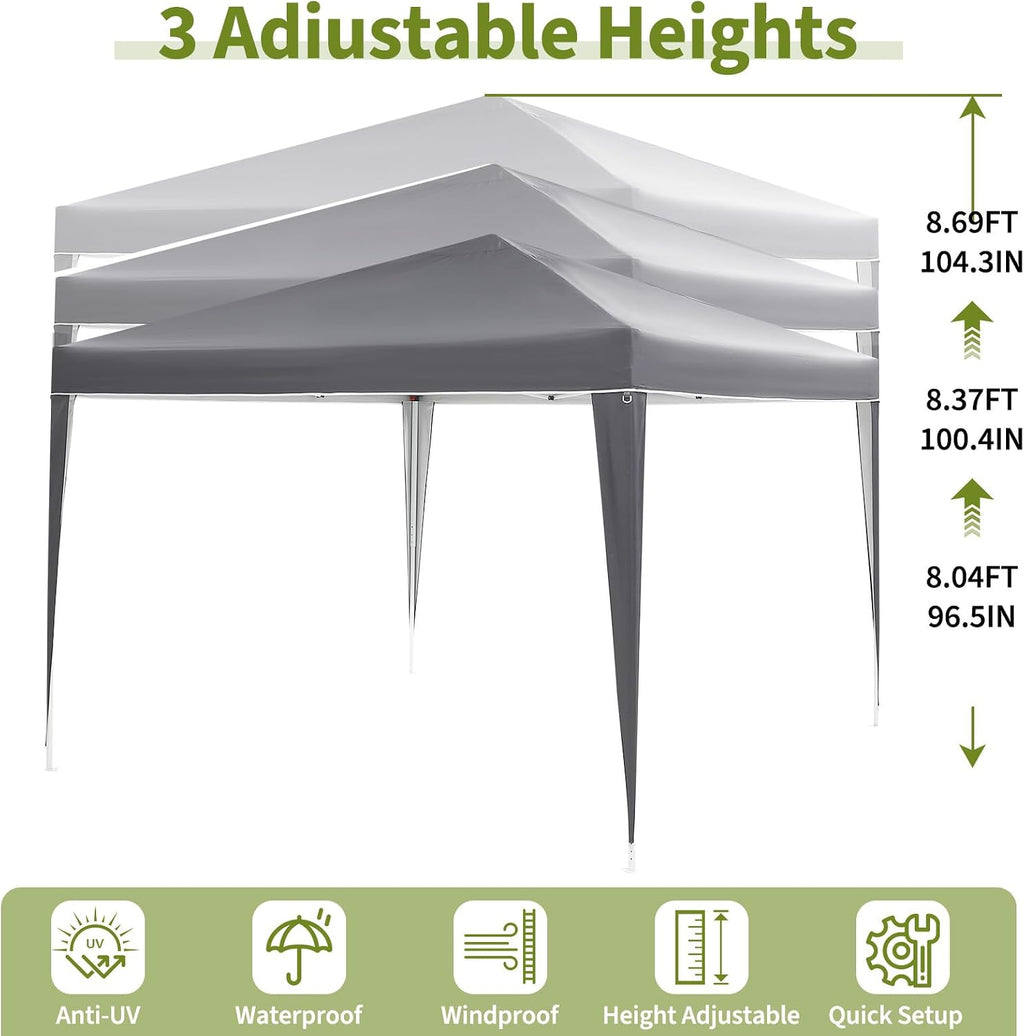 Garvee 10X10 Ft Instant Pop-Up Canopy Tent with 4 Sidewalls, Waterproof Portable Gazebo Shelter for Outdoor Camping, Beach, Backyard Parties & Events, Grey