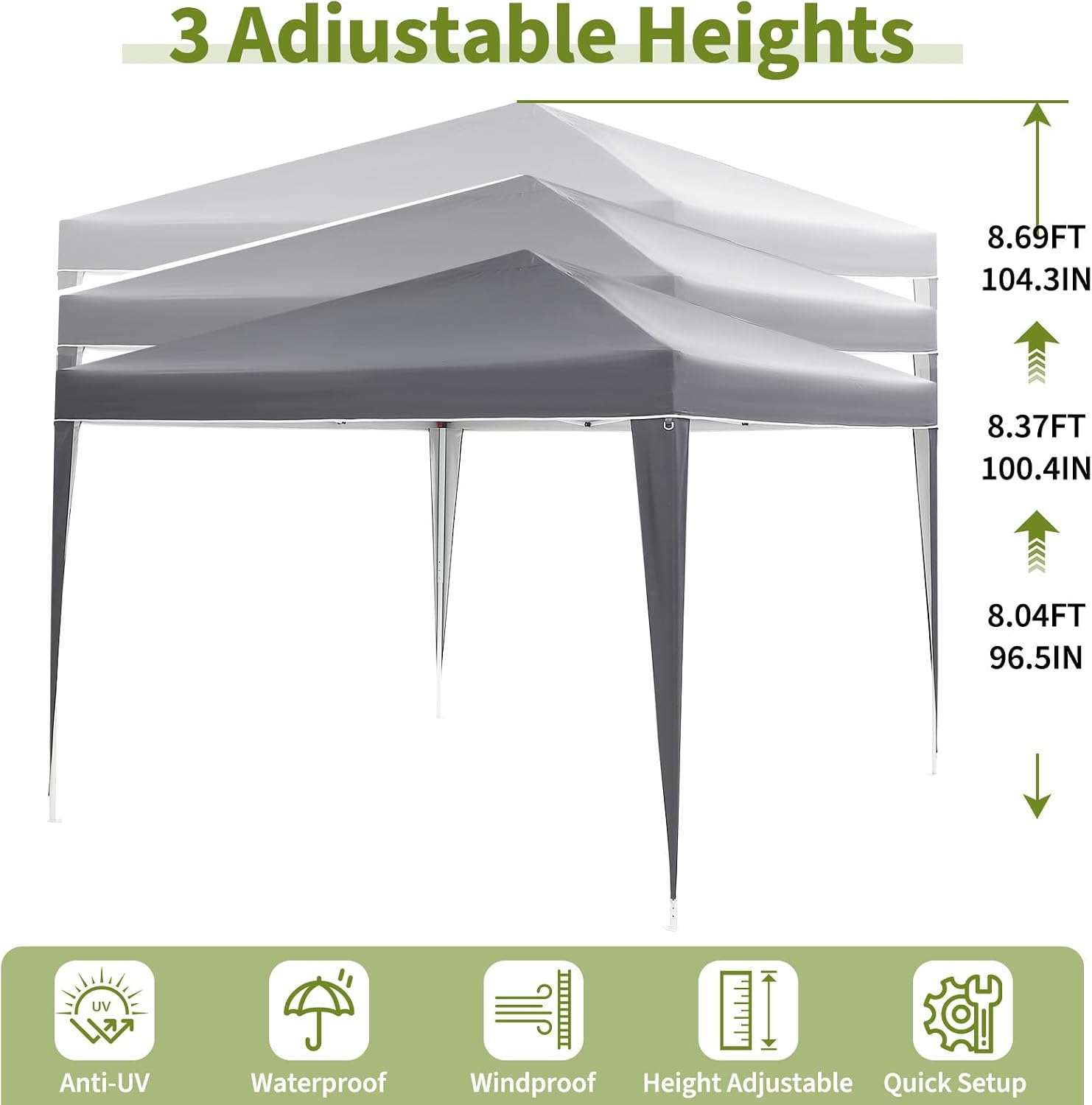 Garvee 10X10 Ft Instant Pop-Up Canopy Tent with 4 Sidewalls, Waterproof Portable Gazebo Shelter for Outdoor Camping, Beach, Backyard Parties & Events, Grey