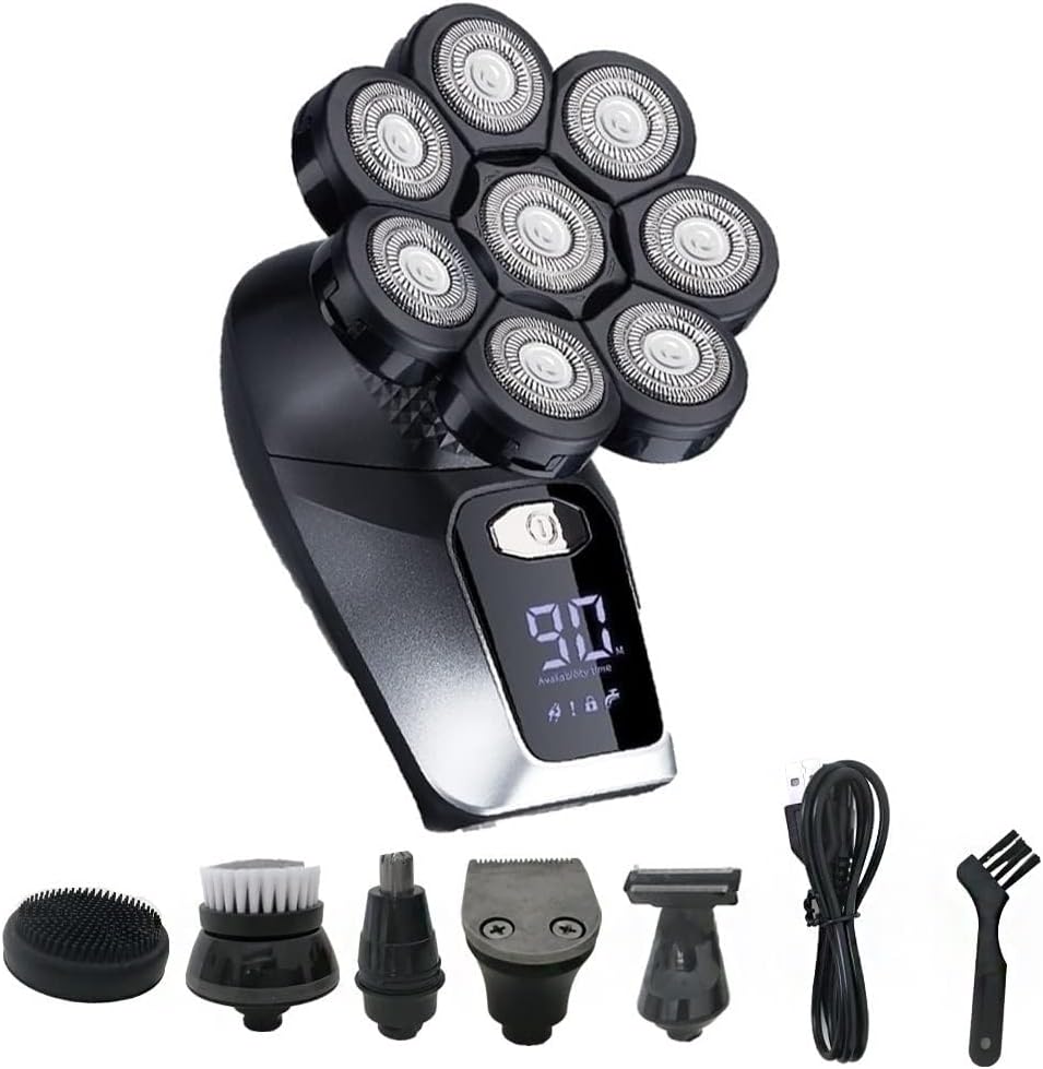 Electric Shavers for Bald Men, Multifunctional 8D Bald Head Shaver 6 in 1 Electric Razor Head Shavers for Bald Men LED Display Electric Shavers