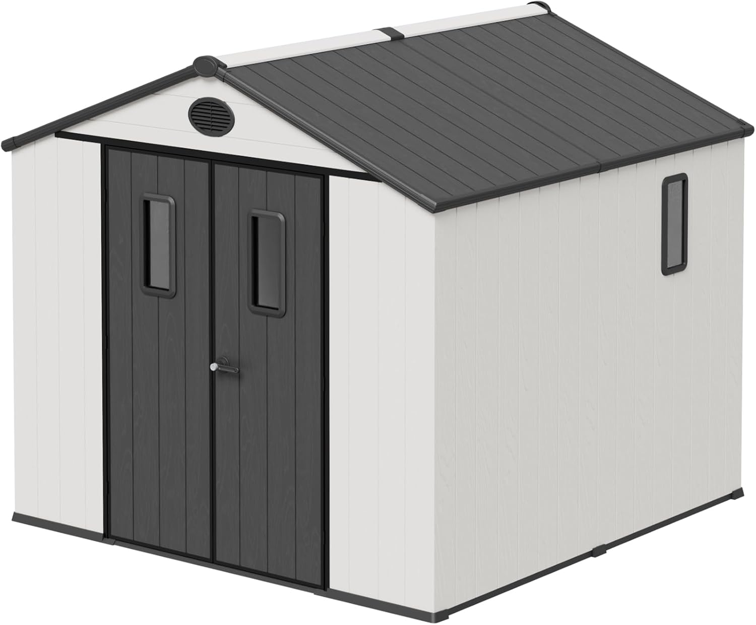 8x8 Outdoor Storage Shed with Floor, Heavy Duty Resin Tool Shed, Weather Resistant Garden Storage Building with Windows & Ventilation, White/Gray