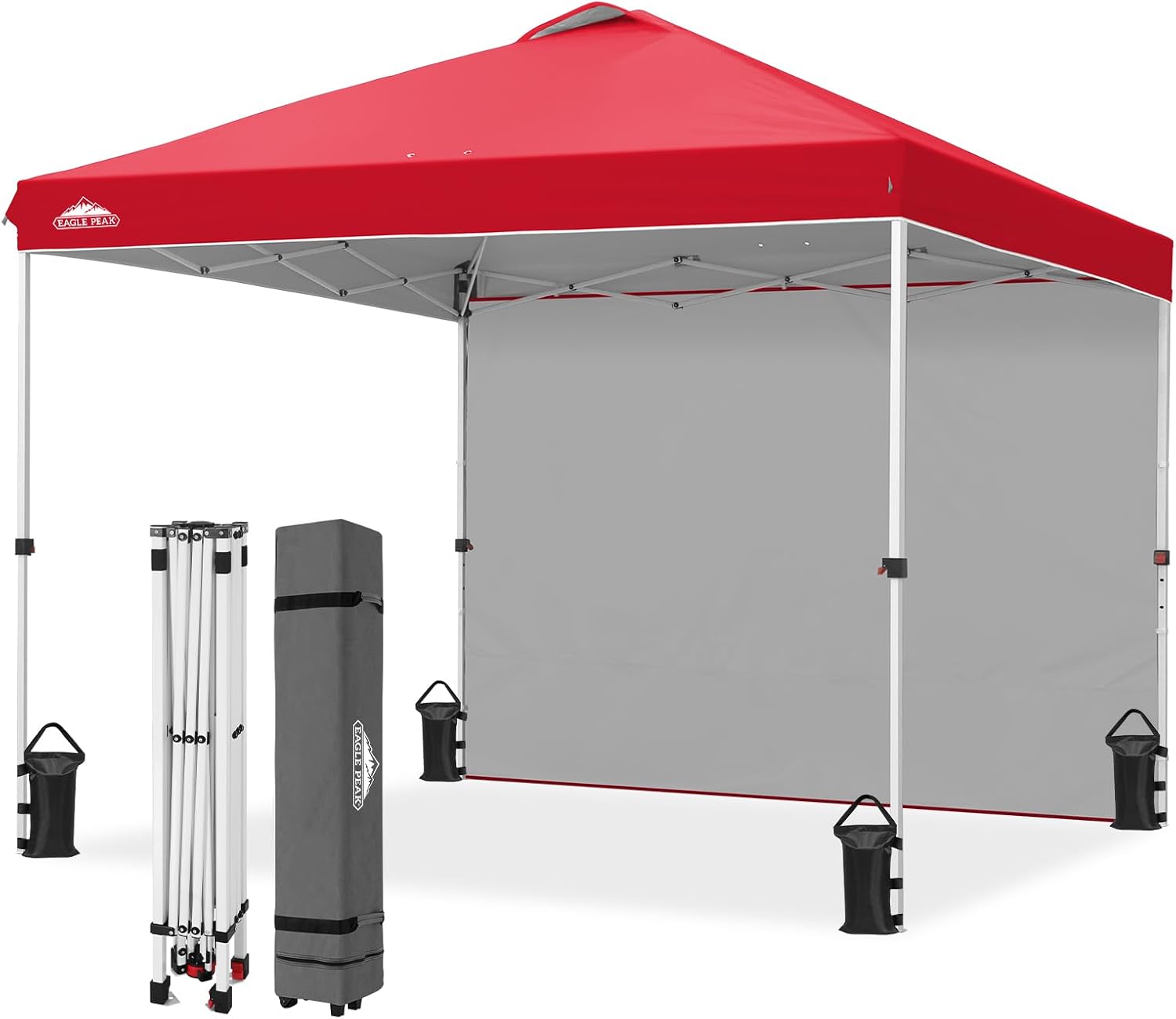 EAGLE PEAK Commercial Canopy 10x10 Pop Up Canopy Tent with 1 Sidewall, Easy Setup Heavy Duty Instant Event Shelter for Vendors & Markets, Outdoor Sun Shade, Red