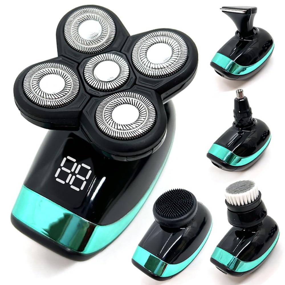 Head Shavers for Bald Men, 5 In 1 Bald Head Shaver With Hair Clippers Nose Hair Trimmer Facial Cleaning Waterproof Electric Shaver For Men Beard Trimmer