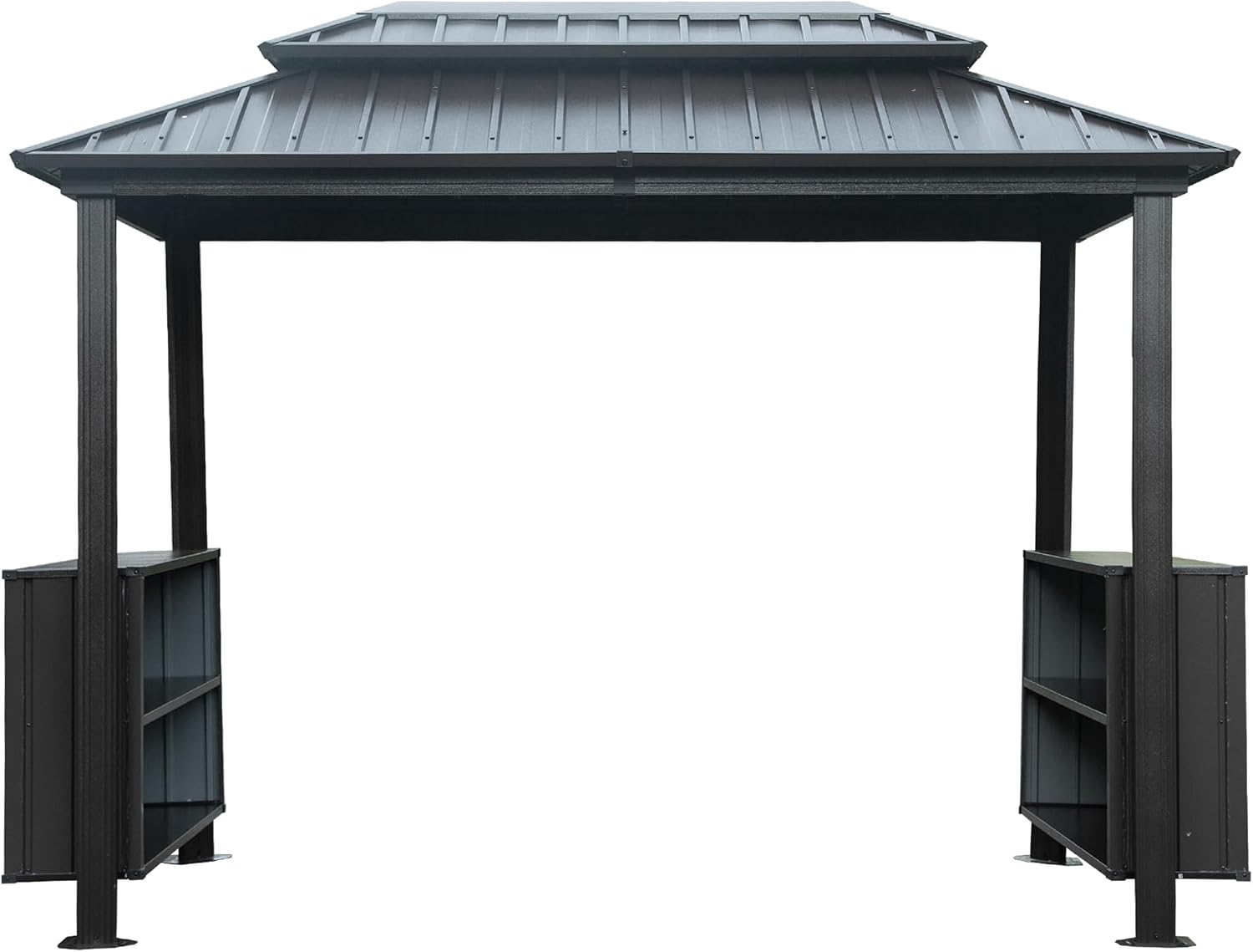Aluminum Grill Gazebo with Double Roof & Shelves - Permanent Hardtop BBQ Shelter for Patio, Deck, Backyard, Outdoor Cooking,Flame (Gray, 6'x10' Classic Roof)