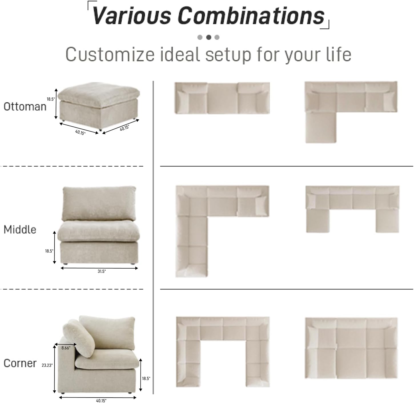 Cloud Modular Sectional Sofa Couch,80.3' L Shaped Convertible Couches with Storage Ottoman for Living Room,Minimalist Deep Sofa Couches,Sofa Covers Washable&Replaceable
