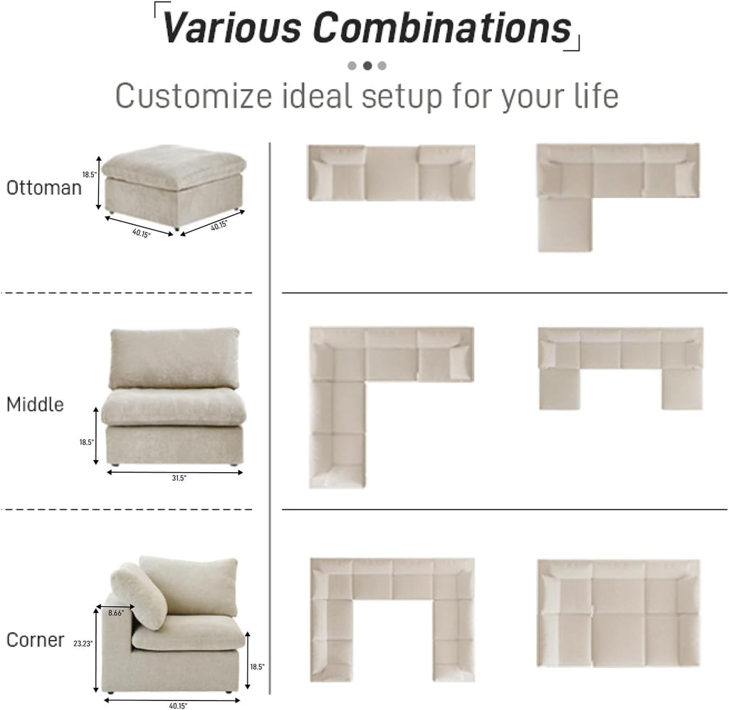 Cloud Modular Sectional Sofa Couch,120.45' Convertible Couches 3 Seater Sofa for Living Room,Minimalist Deep Sofa Couches,Covers Washable&Replaceable(Khkai)