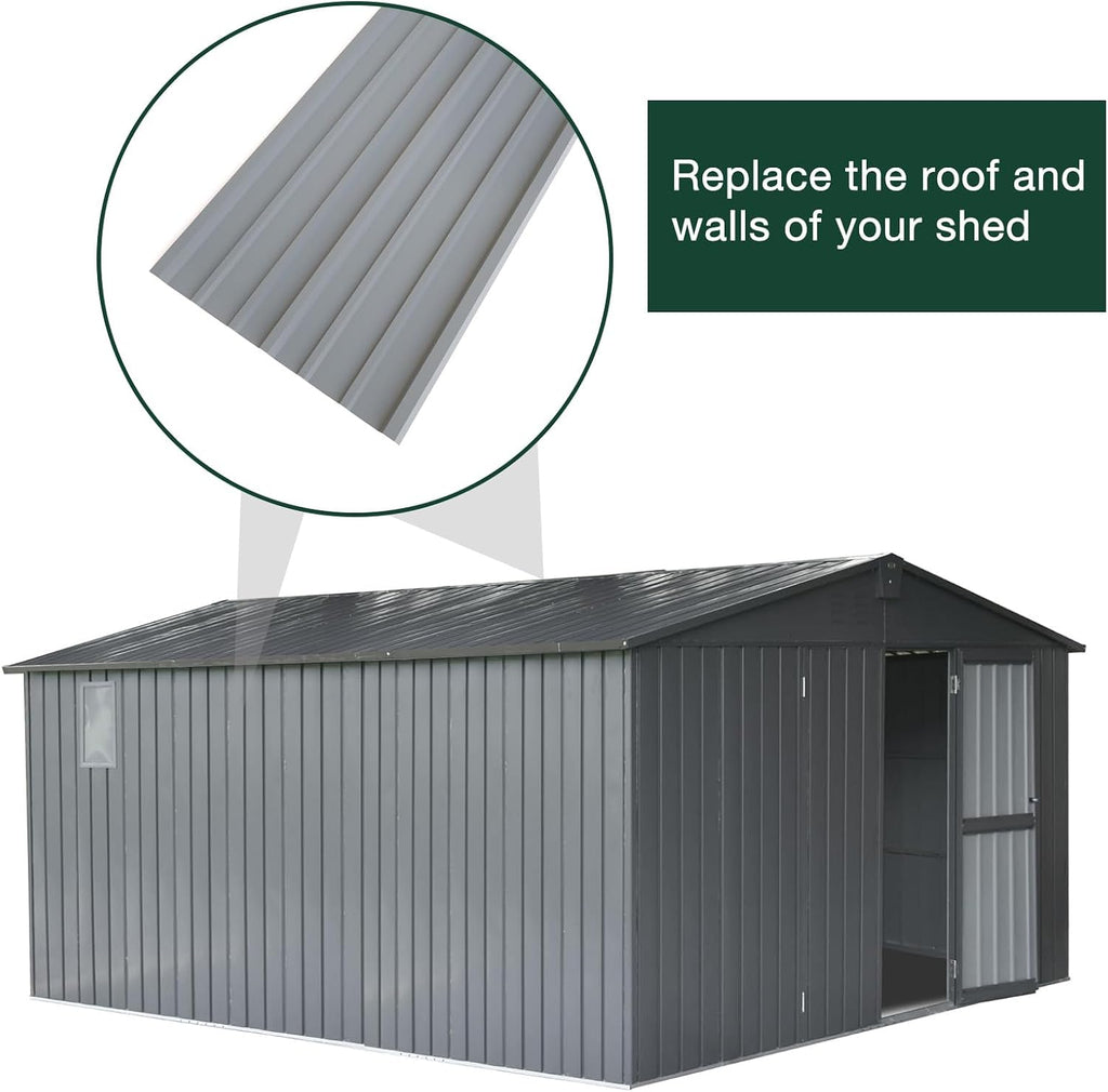 NeatiEase 10 Pcs Metal Roofing Panels, 5.1 Feet Corrugated Galvanized Roofing Panels Metal Siding Panels with Steel Screws for Pergola, Gazebo, Shed, Outdoor Storage, Chicken Coop, Patio,Garages