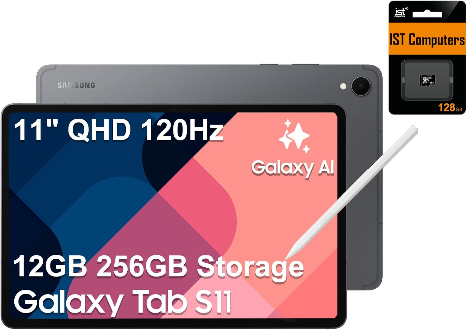 Samsung Galaxy Tab S11 AI Tablet, 11' 120Hz AMOLED 2X, 256GB Storage (128GB+128GB SD Card), 12GB RAM, S Pen, 2K+ Touchscreen, Ultra-Light, Slim Tablet,18-Hr Battery Life, 13MP+12MP Camera, SM-X730