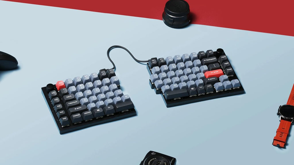 Keychron Q11 QMK/VIA TKL Split Keyboard Ergonomic, 91 Keys 75% Layout Wired Mechanical Gaming Keyboard Mac & Windows with Full Alu Frame, PBT Keycaps & Knobs, Hot-Swappable Keycrhon Super Red Switch