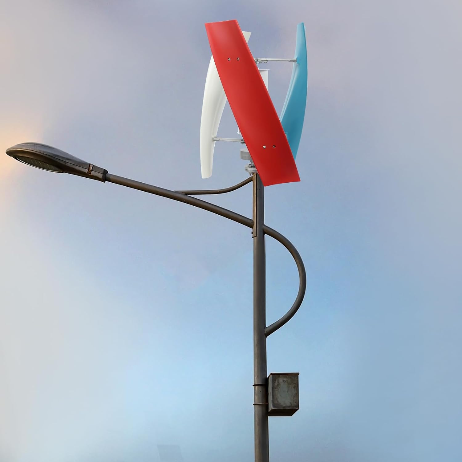 100W Vertical Axis Wind Turbine Generator, Permanent Magnet Generator with Intelligent Controller, Low Noise Helical Design Windmill for Home, Boats, Street Lighting (12V,100W, Blue+White+Red)