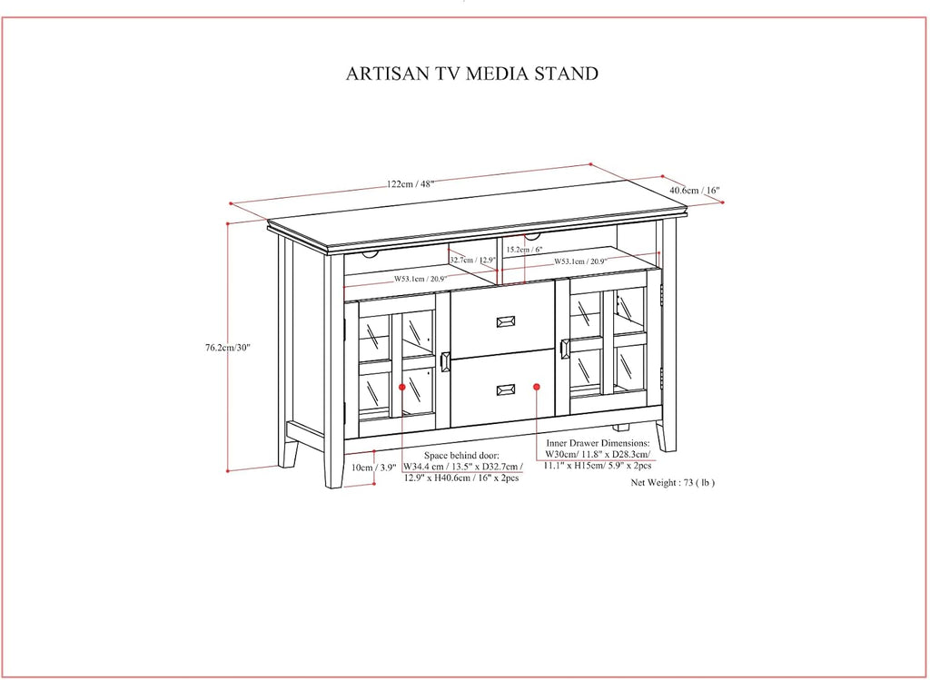 SIMPLIHOME Artisan TV Stand - 48 inch Wide Solid Wood Media Console in Russet Brown, Contemporary Entertainment Center for Living Room for TVs up to 55 Inches with Drawers and Cable Management