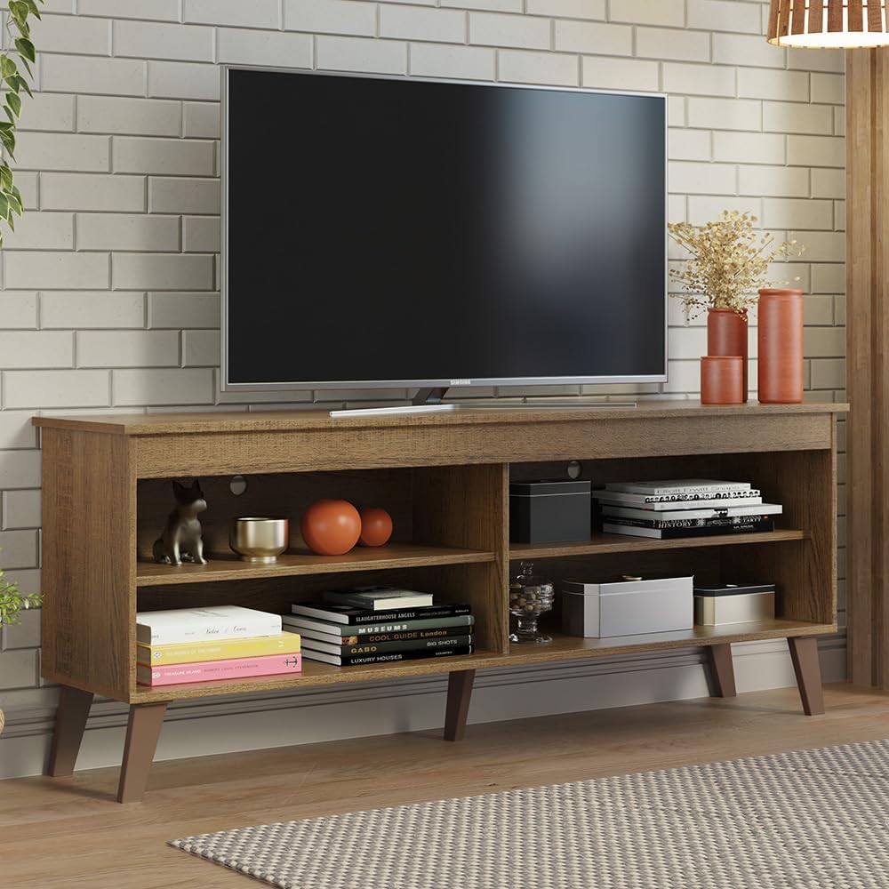 Madesa TV Stand Unit with 4 Shelves and Cable Management for 55, 65 Inch Media 1 Storage Gaming Media Console Living Room and Bedroom Entertainment Center Modern Wooden Television Cabinet - Rustic