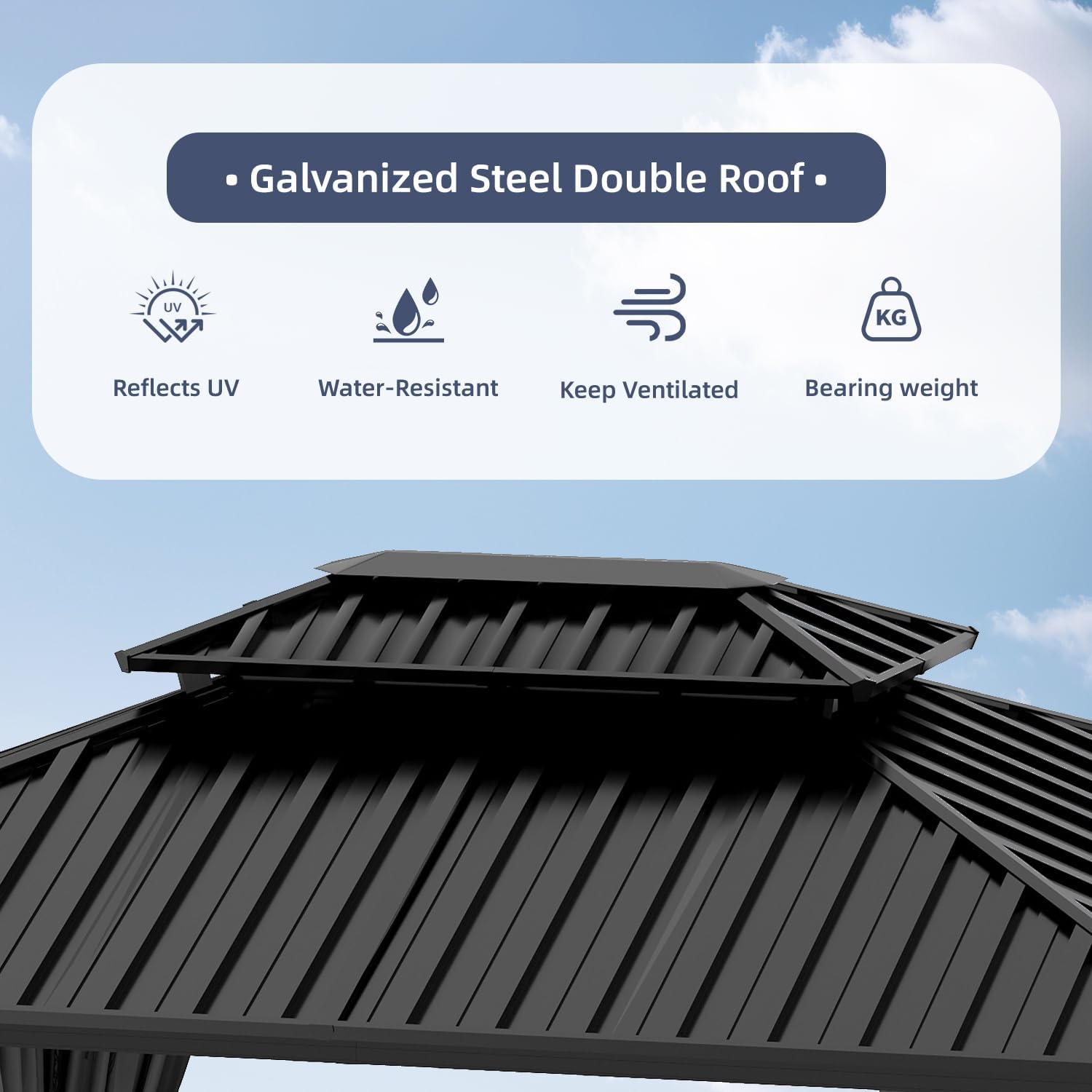 10'x12' Hardtop Gazebo, Double Galvanized Steel Roof with Sturdy Aluminum Frame, Outdoor Pavilion with Mosquito Netting and Privacy Curtains for Patio, Deck, and Backyard