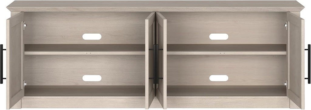Henn&Hart TV Stand for TVs up to 78' with 2 Conceal Storage Cabinets and Adjustable Shelves for Living Room, Family Room, or Office, Beech White