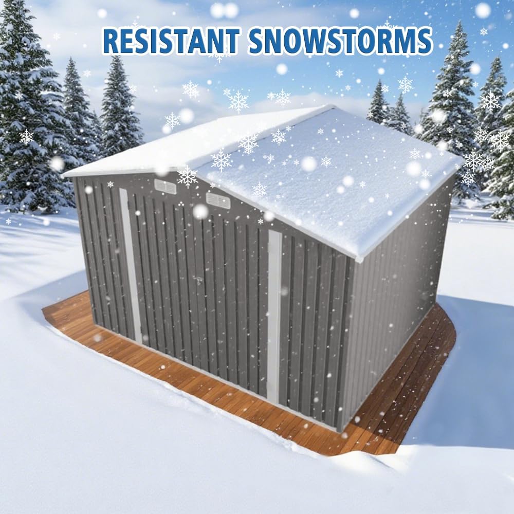 10 x 8 FT Outdoor Storage Shed with Lockable Doors, Metal Garden Tool Shed with Air Vent & Clear Window, Large Utility Storage for Lawn Equipment, Bicycles, Patio & Backyard - Gray