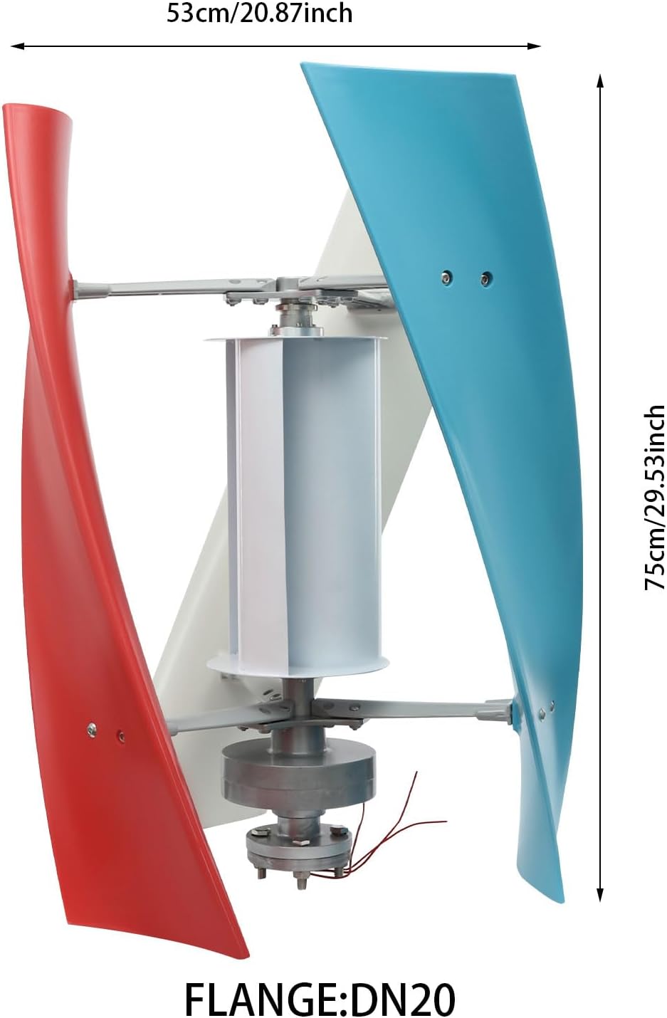 100W Vertical Axis Wind Turbine Generator, Permanent Magnet Generator with Intelligent Controller, Low Noise Helical Design Windmill for Home, Boats, Street Lighting (12V,100W, Blue+White+Red)