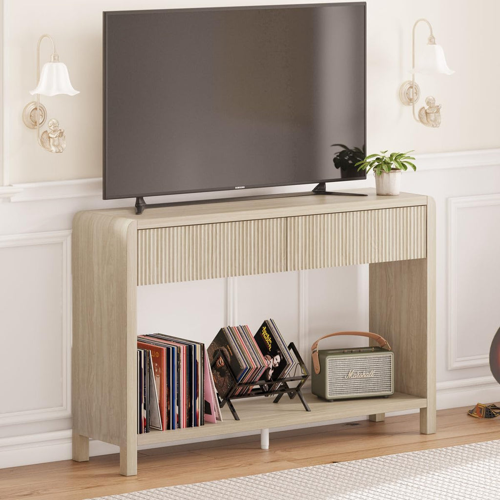 FATORRI Console Table for Entryway Storage, Wood Sofa Tables for Living Room, Couch Table with 2 Drawers for Hallway (47.2 inch, Light Walnut)