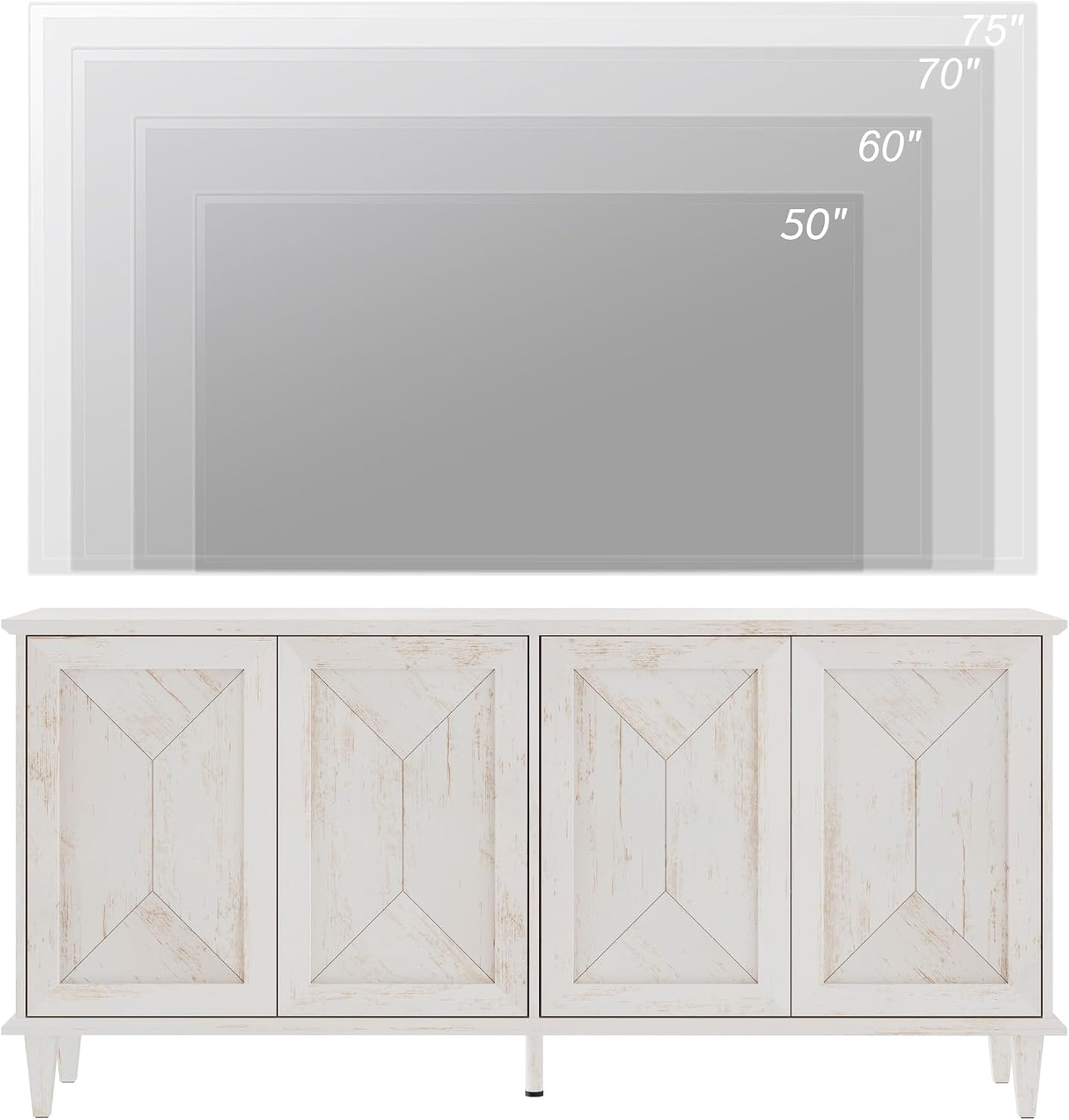WAMPAT 65' Modern Farmhouse TV Stand with Handcrafted Patchwork Doors for 55-75' TVs, Entertainment Center Console with Cable Management, Adjustable Shelves Storage for Living Room, Pale Oak