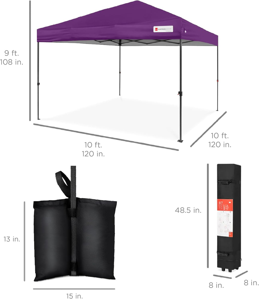 Best Choice Products 10x10ft Pop Up Canopy Tent, Outdoor Shade, 1 Person 1 Minute Set Up, Carry Case, 4 Weight Bags - Amethyst Purple