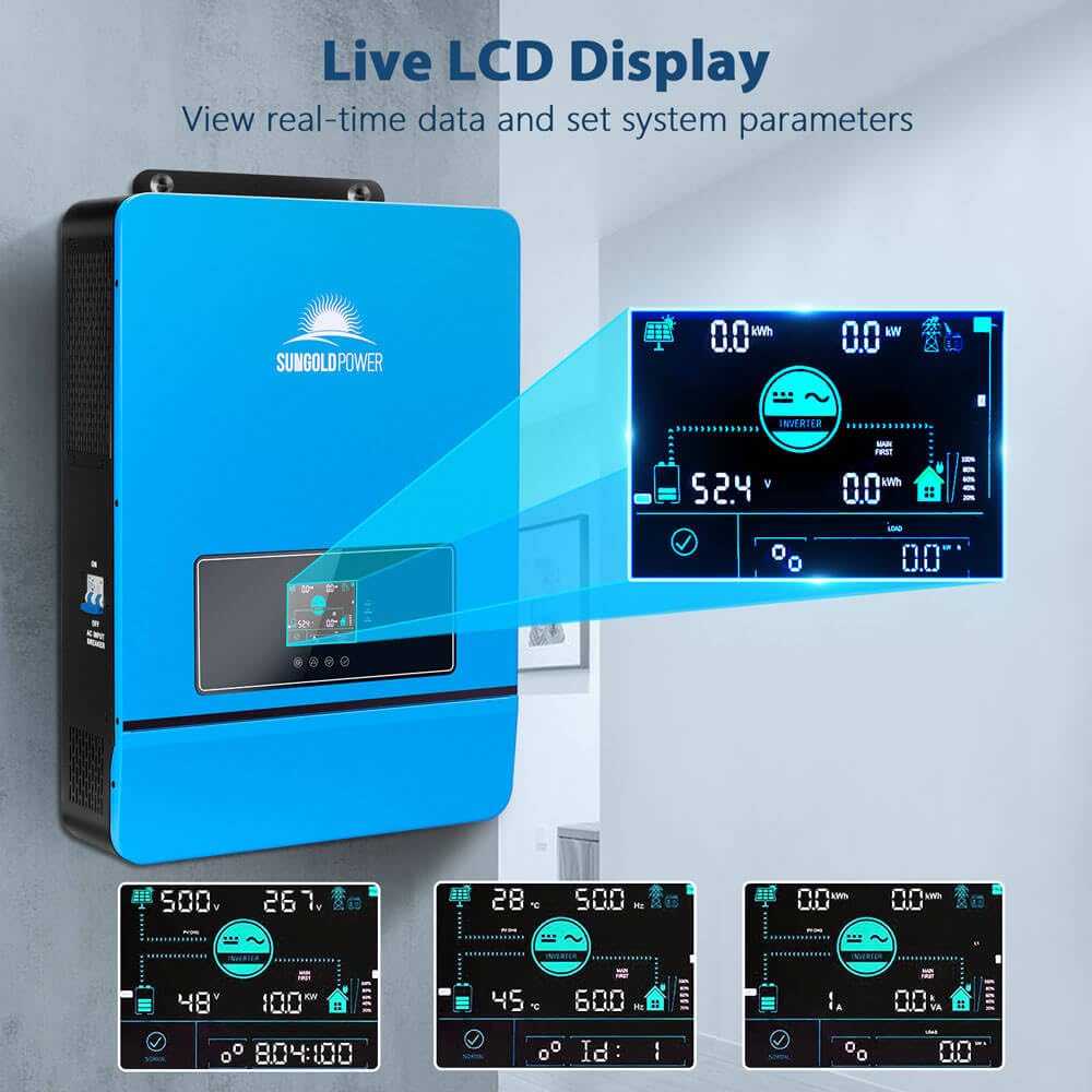 SUNGOLDPOWER 10000W DC 48V UL1741 Solar Inverter,Support Parallel, Built-in 2 MPPT Solar Controllers, Max. 200A Battery Charging, AC Input/Output 120V/240V(settable) Inverter Charger(10000W DC 48V)